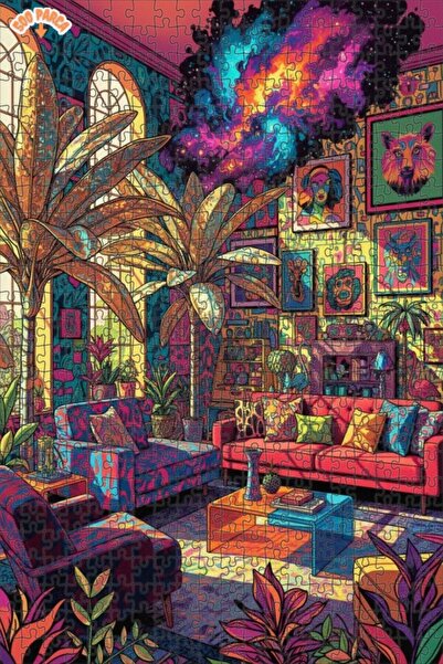 Teona Ahşap Psychedelic Lounge Dream Double Layer Framed Wooden Puzzle 500 Pi...