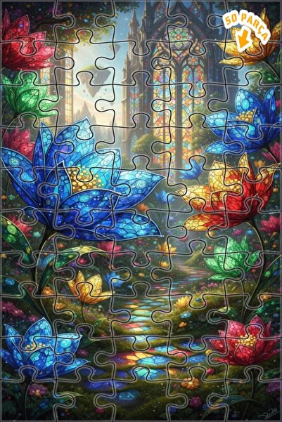 Teona Ahşap لغز خشبي مؤطر من طبقتين بزخارف زهور من الزجاج الملون من هايمرز لا...