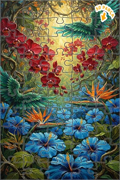 Teona Ahşap لغز خشبي على شكل طيور الجنة الاستوائية مرسومة بالزيت 50 قطعة 15x25