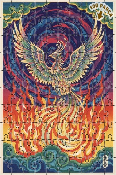 Teona Ahşap Celestial Phoenix Oil Painting Look Double Layer Framed Wooden Pu...