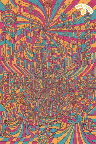 Teona Ahşap لغز خشبي فني تخطيطي من سايكديليك ماركتيف 200 قطعة 25x35