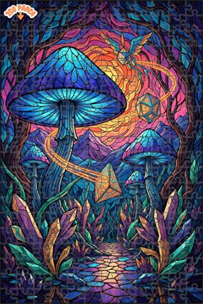 Teona Ahşap Mushroom Crystal Forest Glass Mosaic Look Wooden Puzzle Table 250...