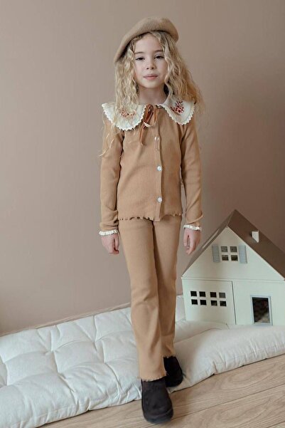 Minigimin Cicileri Set de 2 piese pentru fetițe, cu guler brodat și detaliu e...