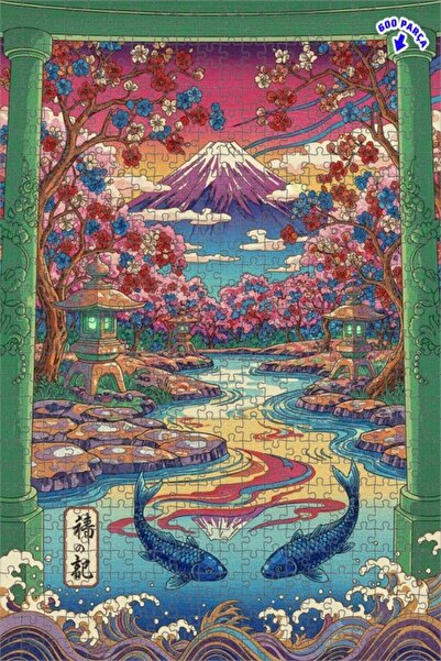 Teona Ahşap لغز خشبي مؤطر بطبقتين مع منظر لأسماك التنين وغطاء جبل فوجي 600 قط...