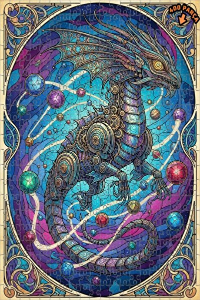 Teona Ahşap لغز خشبي مؤطر بطبقتين بفن الزجاج الملون على شكل تنين بخاري 400 قط...