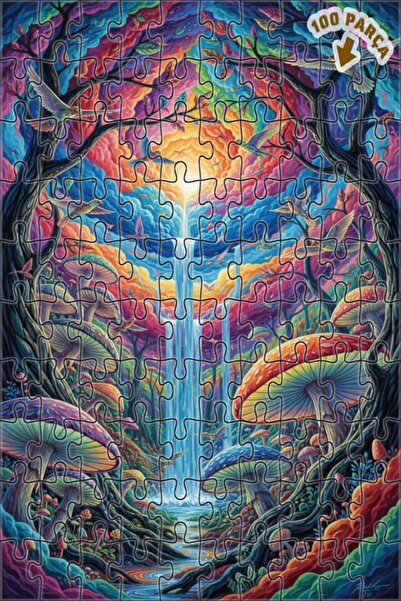 Teona Ahşap لغز خشبي ملون على شكل غابة فطرية ساحرة مع طيور وشلال، ذو طبقتين، ...