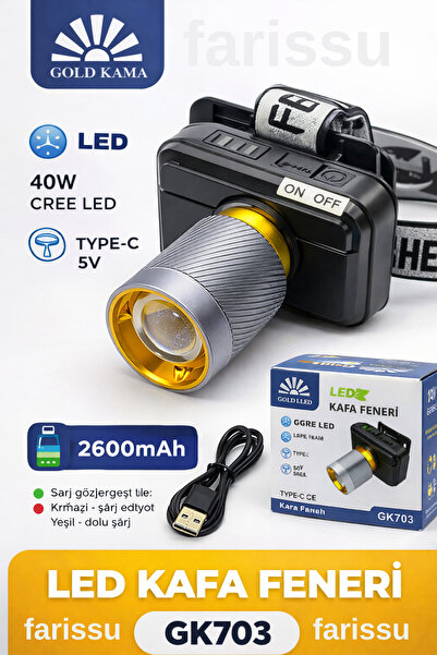 farissu GK703 LED Kafa Lambası | 4000 Lümen | 40W Cree LED | Type-C Şarjlı | ...