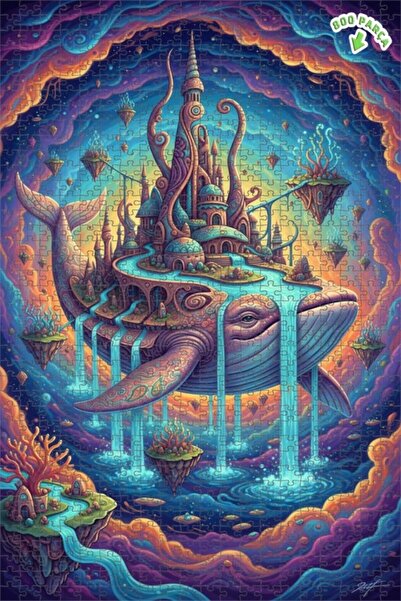 Teona Ahşap لغز خشبي على شكل قصر الحوت العملاق ذو الطابقين 800 قطعة 70x50