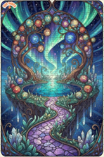 Teona Ahşap لغز خشبي مؤطر على شكل شجرة أورورا السحرية مكون من طبقتين 500 قطعة...