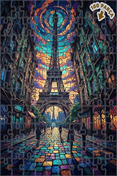 Teona Ahşap لغز خشبي مؤطر من طبقتين بتصميم فن الزجاج الملون من سلسلة باريس سب...