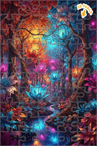 Teona Ahşap لغز خشبي مؤطر بطبقتين بمظهر لوحة زيتية لزهور الغابة السحرية 50 قط...