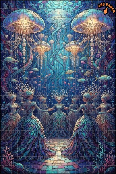 Teona Ahşap لغز خشبي بمظهر الزجاج الملون على شكل حورية البحر 400 قطعة 35×35