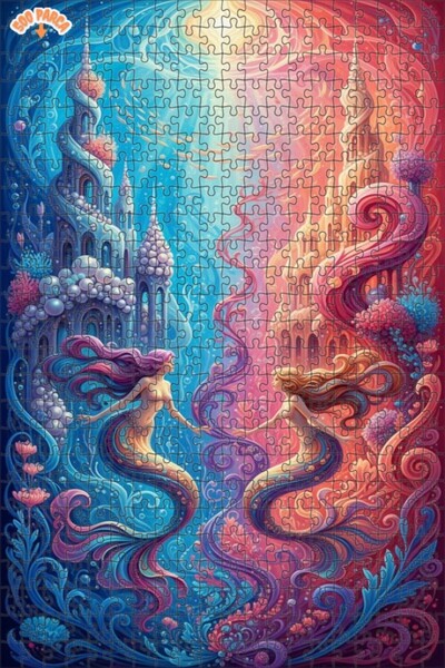 Teona Ahşap لغز خشبي مؤطر ذو طبقتين بتصميم حكاية حورية البحرين، مظهر لوحة زيت...