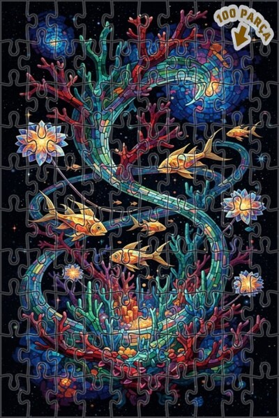 Teona Ahşap لغز خشبي مؤطر من طبقتين بتصميم سمكة الغابة المرجانية السحرية 100 ...