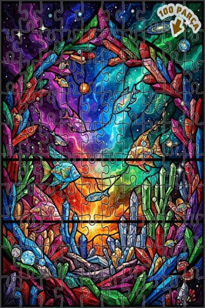 Teona Ahşap لغز خشبي بإطار مزدوج من الزجاج الملون على شكل أسماك كريستالية من ...