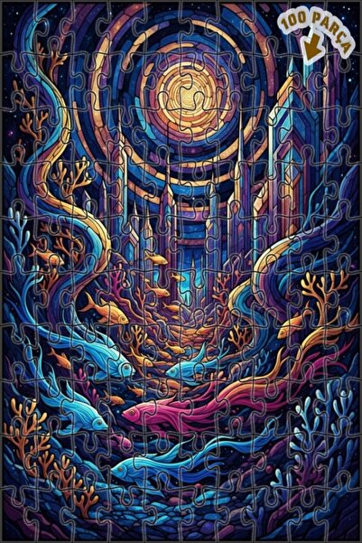 Teona Ahşap لغز خشبي مؤطر بطبقتين بمظهر لوحة زيتية لمدينة غامضة تحت البحر 100...