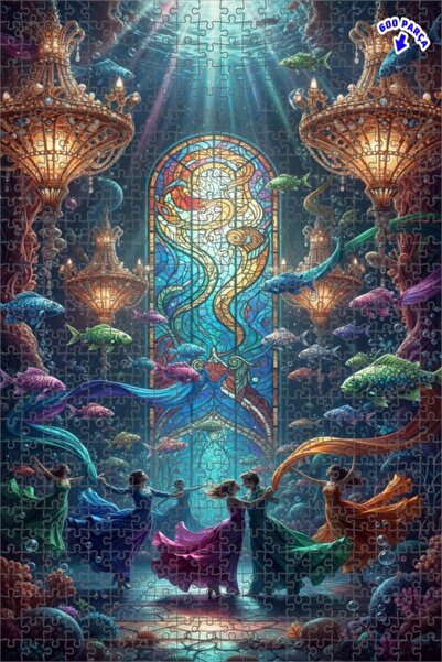 Teona Ahşap لغز خشبي بتصميم رقصة الأسماك السحرية تحت الماء، 600 قطعة، 50x35 سم