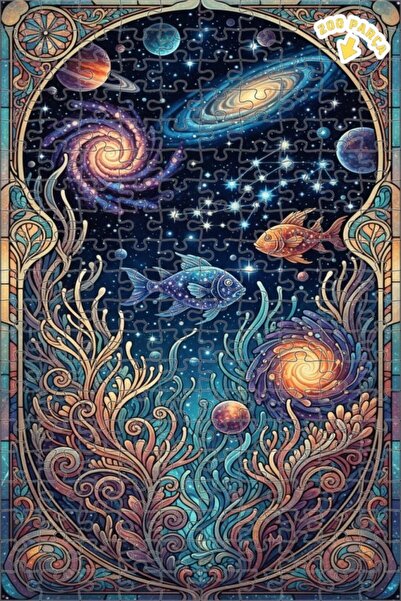 Teona Ahşap لغز خشبي على شكل أسماك المجرة ذو طبقتين 200 قطعة 25x35