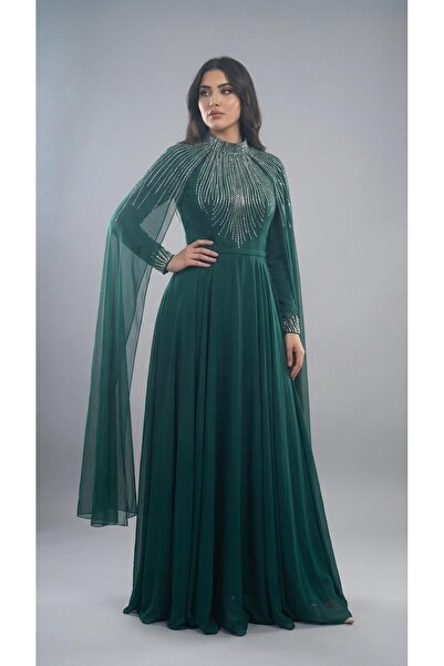 MİSS DİAMOND Stone Embellished Elegant Plus Size Emerald Green Dress Evening ...