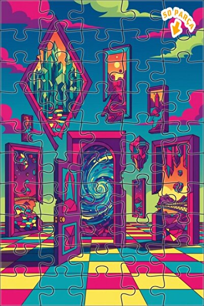 Teona Ahşap لغز أبواب الكون الغامض ذو الطابقين بإطار خشبي 50 قطعة 15x25