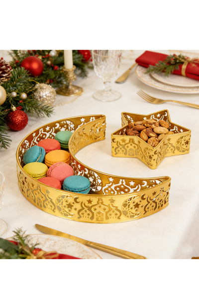 Yoawllty Ramadan Table Decorations, 2Pcs Gold Moon Star Metal Serving Plates ...