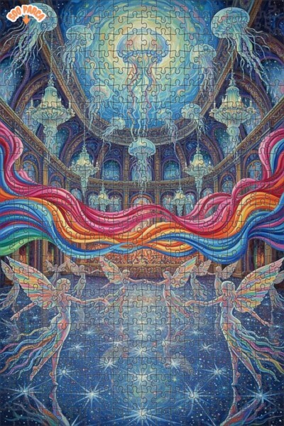 Teona Ahşap Rainbow Winged Fairies and Jellyfish Ball Double Layer Framed Woo...