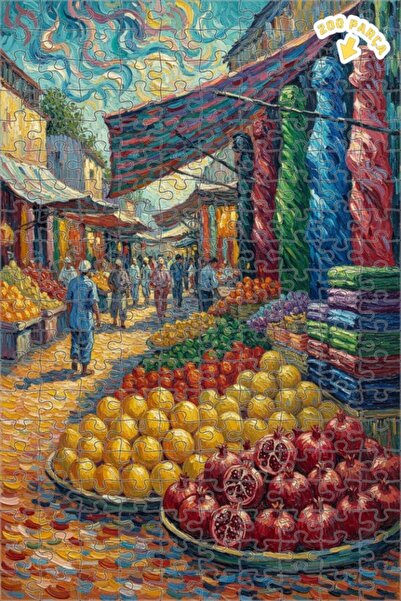 Teona Ahşap لوحة زيتية لمشهد سوق نابض بالحياة، لغز خشبي مؤطر ذو طابقين، 200 ق...