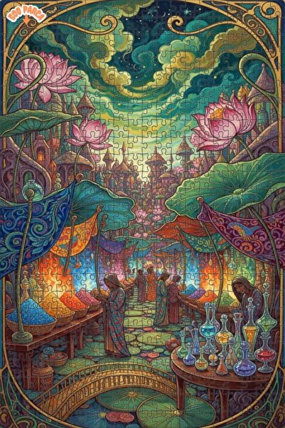 Teona Ahşap لغز فني بمظهر لوحة زيتية لسوق الشرق السحري 500 قطعة 50×30