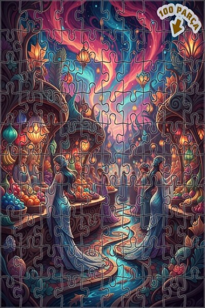 Teona Ahşap لغز خشبي بإطار ذو طابقين بمظهر لوحة زيتية على طراز سوق القصص الخي...