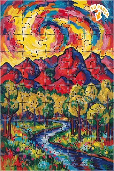 Teona Ahşap لغز خشبي مؤطر من طبقتين بتصميم الجبال المتدفقة والسماء الملونة، 5...