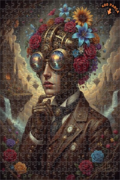 Teona Ahşap لغز خشبي مؤطر ذو طبقتين بتصميم فيكتوري ستيمبانك مزين بالزهور وصور...