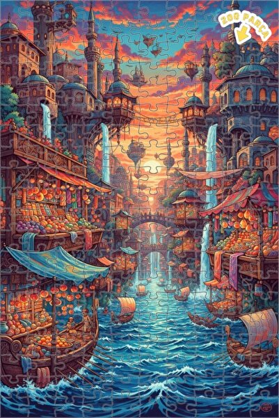 Teona Ahşap لغز فني لمشهد مدينة خيالية بمظهر الألوان المائية 200 قطعة 25x35