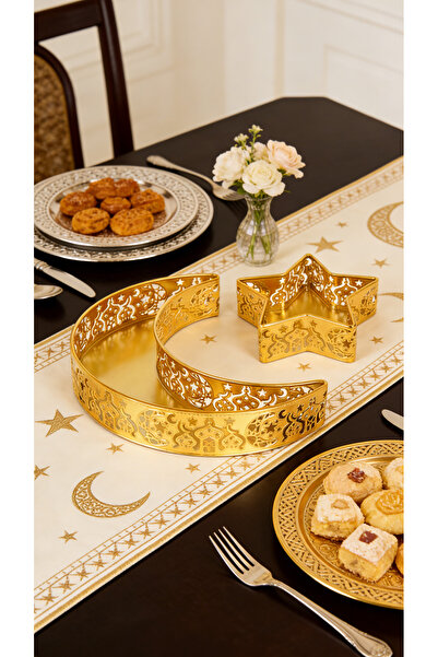 Yoawllty Ramadan Decor, Gold Ramadan Metal Trays with Moon Star - Eid Mubarak...