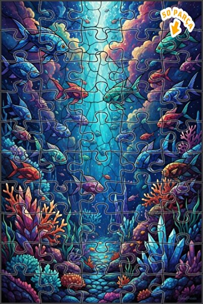 Teona Ahşap لغز خشبي مؤطر بتصميم فني للأسماك الملونة تحت الماء، ذو طابقين، 50...