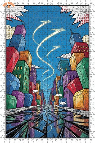 Teona Ahşap Comic City Skyscrapers Flying Ships 500 Pieces 50X30