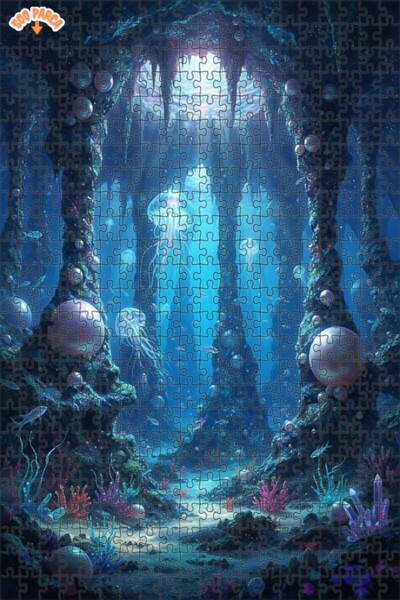 Teona Ahşap Undersea Dream Cave Oil Painting Lookalike Double Layer Framed Wo...