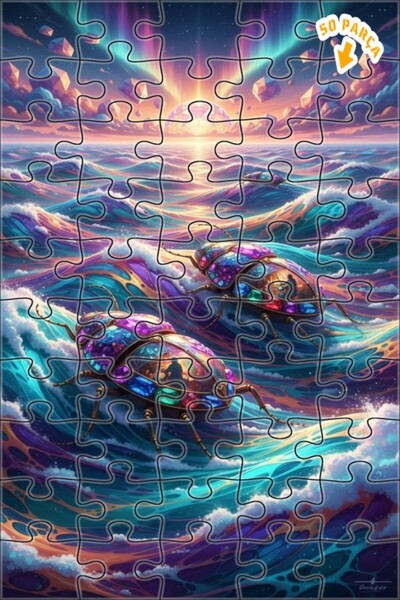 Teona Ahşap لغز فني على شكل حجر كريم يصور بحر الأحلام والحشرات بأسلوب الرسم ا...