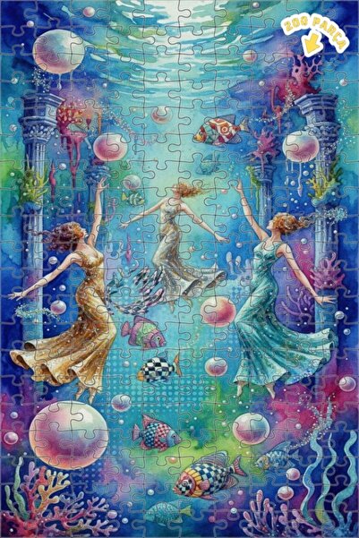 Teona Ahşap لغز خشبي ذو طبقتين بتصميم رقصة سحرية تحت الماء بمظهر الألوان الما...