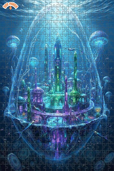 Teona Ahşap Magic Mermaid City Oil Painting Look Double-Deck Framed Wooden Pu...