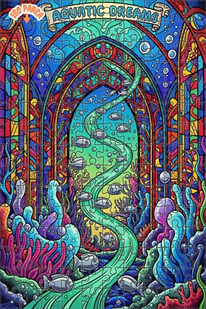 Teona Ahşap Colorful Undersea Mosaic Art Double Layer Framed Wooden Puzzle 15...