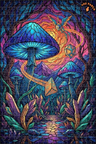 Teona Ahşap Mushroom Crystal Forest Glass Mosaic Look Wooden Puzzle 400 Piece...