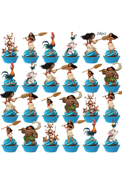 Miniso 24pcs Moana Cake Topper、Cupcake Toppers，Moana Birthday Decorations， Mo...