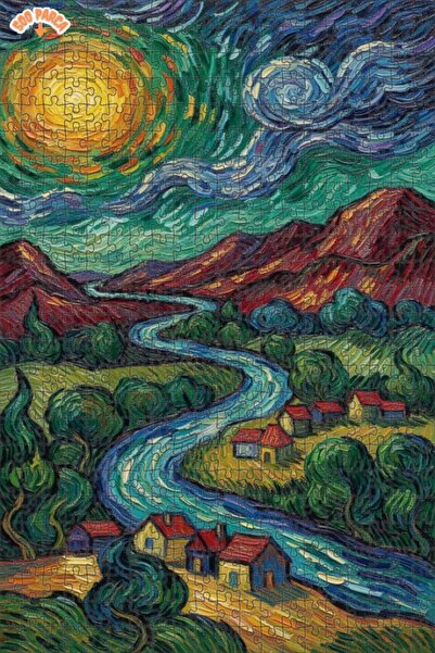 Teona Ahşap Van Gogh Starry Night View Double Layer Framed Wooden Puzzle 500 ...