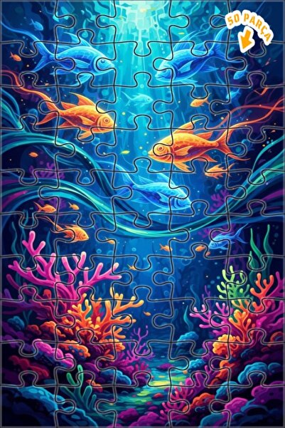 Teona Ahşap عالم تحت الماء السحري للأسماك الملونة بمظهر الألوان المائية 50 قط...