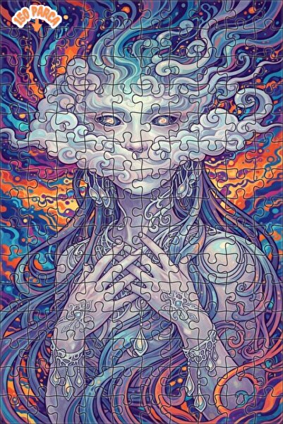 Teona Ahşap لغز الغيوم النسائية: لوحة فنية خشبية مؤطرة بطبقتين بتصميم ملون با...