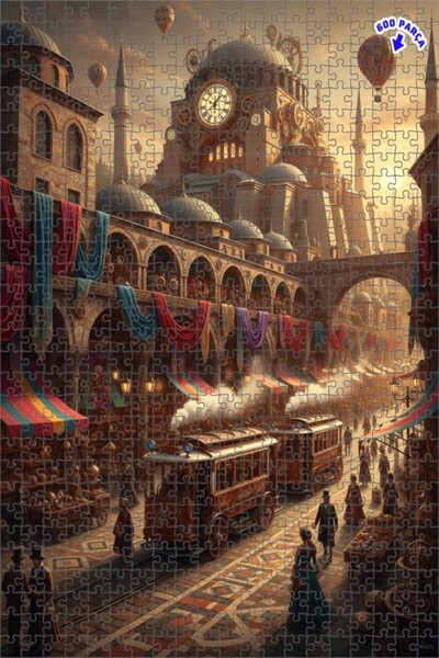 Teona Ahşap لغز خشبي ذو طبقتين على شكل مدينة ستيمبانك لايف ماركت بمظهر لوحة ز...