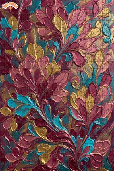 Teona Ahşap Richly Textured Floral Patterned Oil Painting Look Double-Layer F...