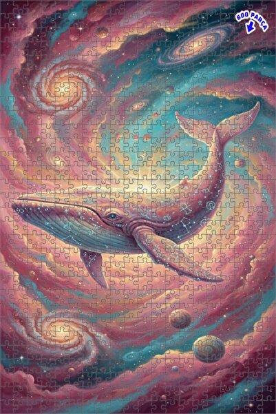 Teona Ahşap لغز فني على شكل حوت جالاكتيك، لغز خشبي مؤطر بطبقتين، 600 قطعة، 50x35