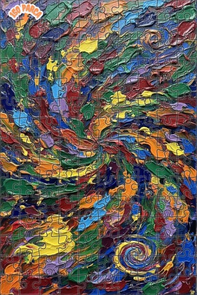 Teona Ahşap Energetic Rotating Colors Oil Painting Look Double Layer Framed W...