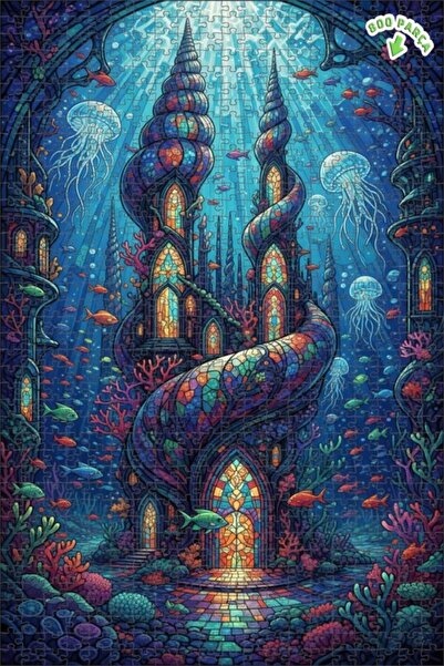 Teona Ahşap قلعة سحرية تحت البحر، فن الزجاج الملون، لغز خشبي مؤطر ذو طابقين، ...